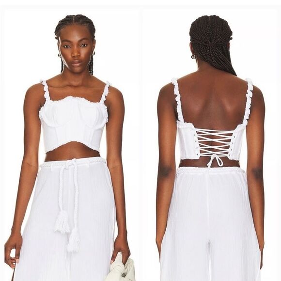 Camila Coelho Tops - Camila Coelho Lace-Up Detail Ulli Top White camisole bustier Revolve NWT XS